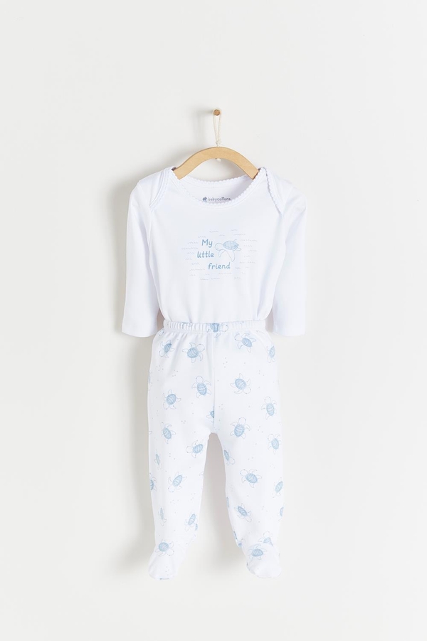 Premium Peruvian Pima Cotton Turtles Bodysuit & Pants Set for Infant. Front view