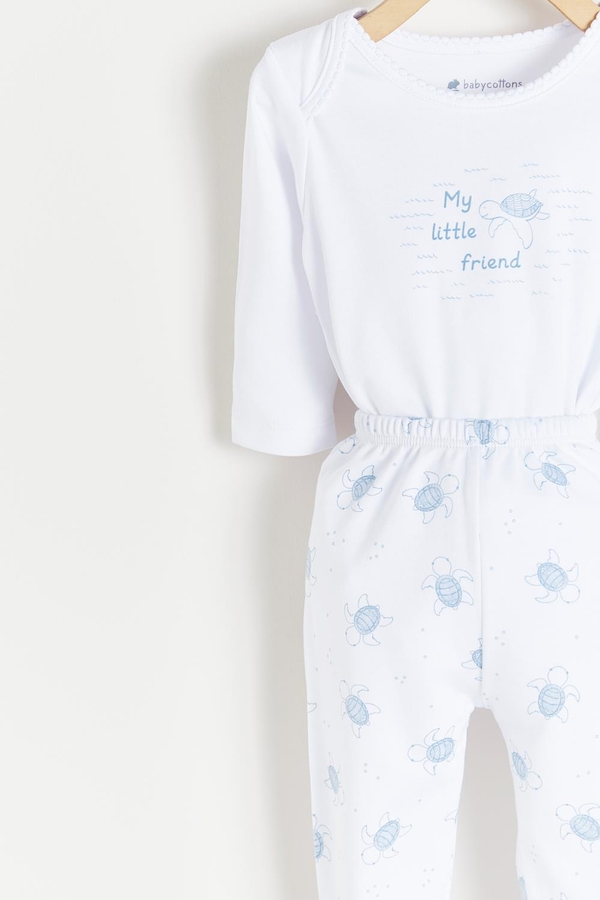 Premium Peruvian Pima Cotton Turtles Bodysuit & Pants Set for Infant. Detail view