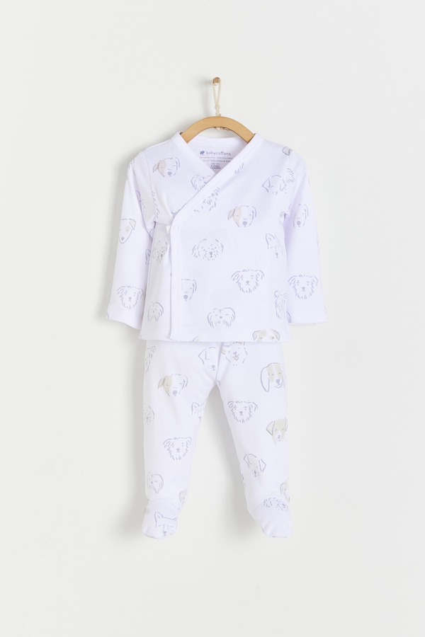 Premium Peruvian Pima CottonPaws Kimono & Pants Set for Infant. Front view