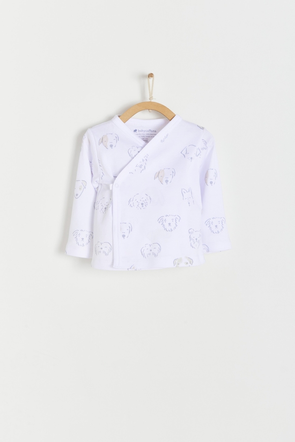 Premium Peruvian Pima Cotton Paws Kimono Top for Infant. Front view