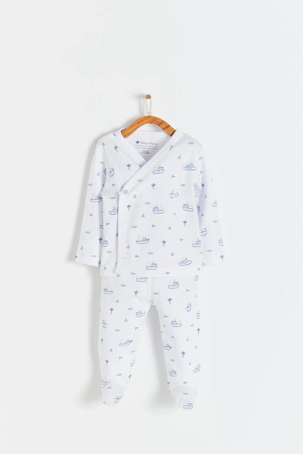 Premium Peruvian Pima Cotton Oceania Kimono Top & Pants Set for Infant. Front view