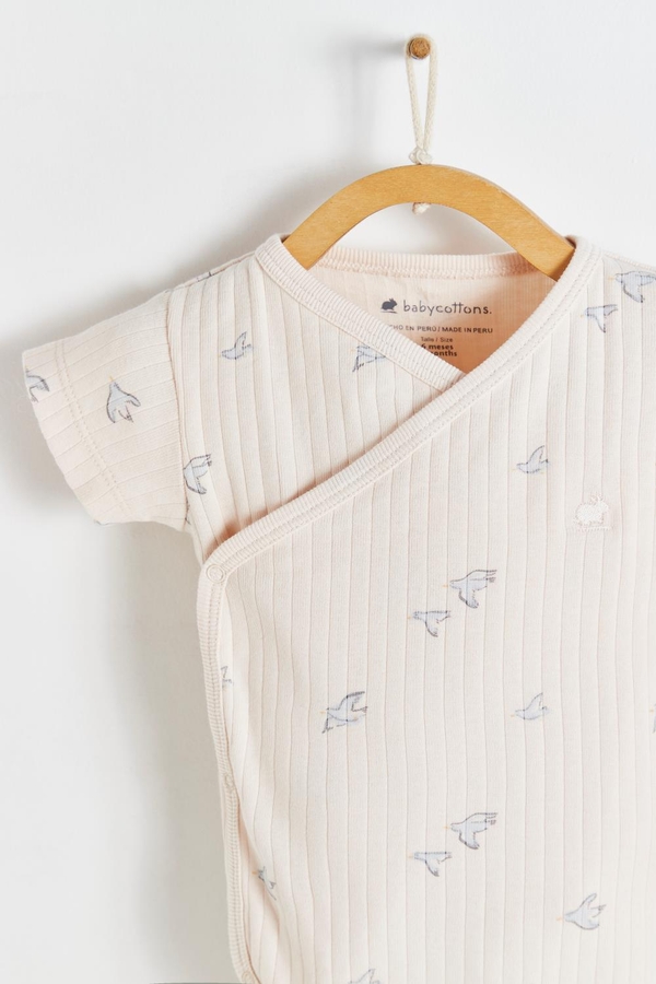 Premium Cotton Goose Crossed Bodysuit & Pants Set For Infant. Short sleeve detail view