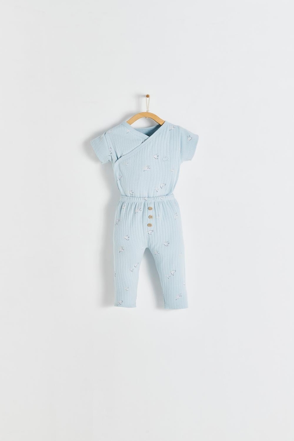 Premium Cotton Goose Crossed Body & Pants Set for Infant. Front view