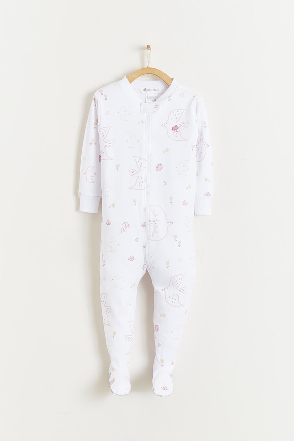 Premium Peruvian Pima Cotton Danet Zip Snug Footie Pajamas For Infant. Front view