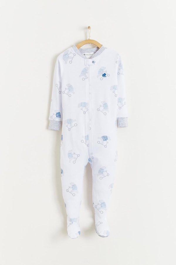 Premium Peruvian Pima Cotton Brady Zip Snug Footie Pajamas For Infant. Front view.