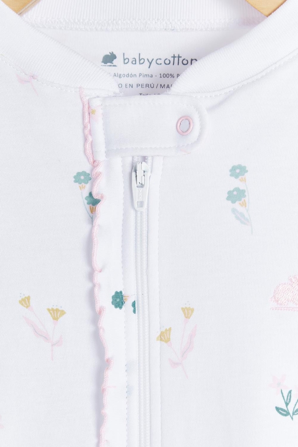 Premium Peruvian Pima Cotton Mila Zip Footed Pajama for Infant. Snap and zipper view