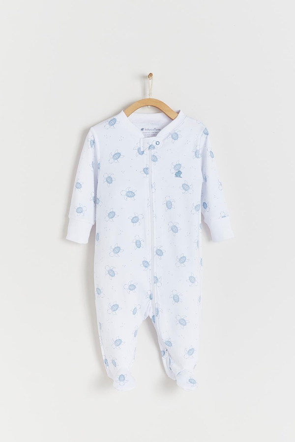 Premium Peruvian Pima Cotton Turtles Zip Footed Pajama for Infant. Front view
