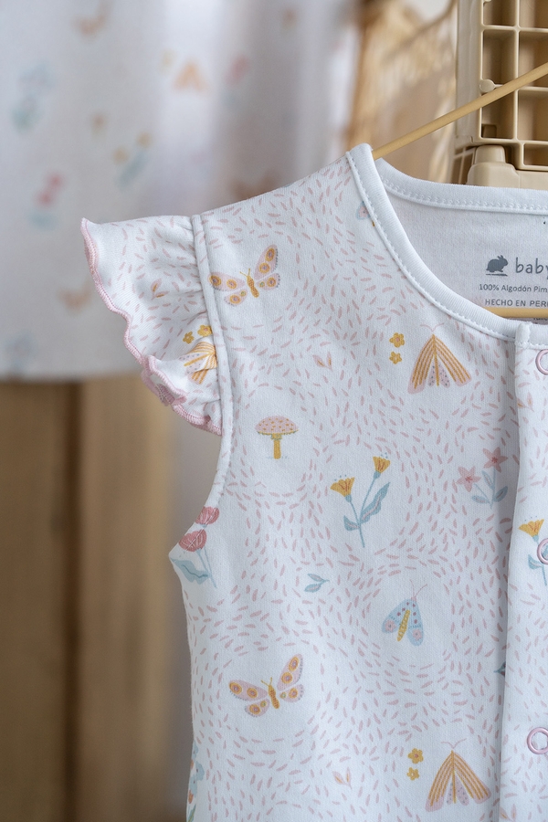 Premium Peruvian Pima Cotton Delphine Short Romper for Infant. Flutter sleeve view