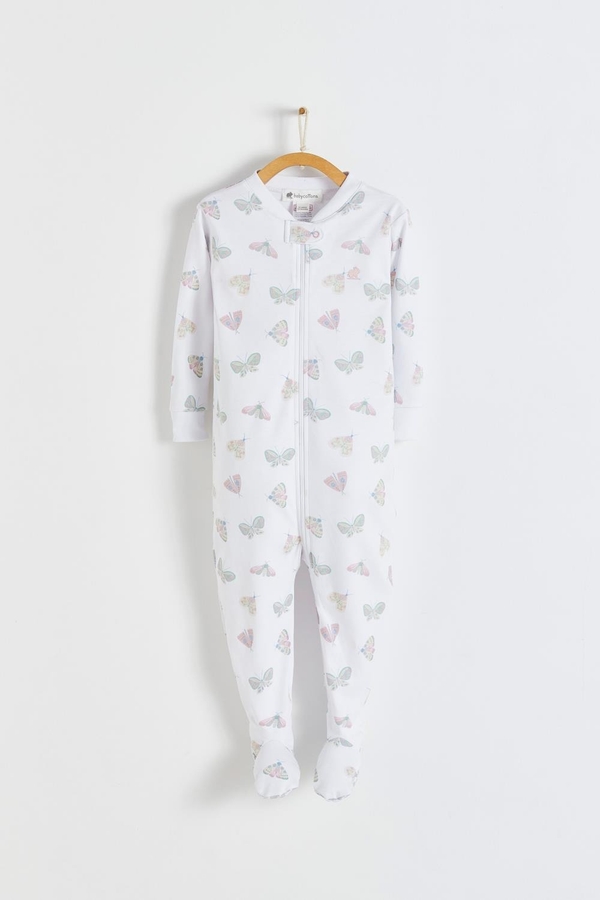 Premium Peruvian Pima Cotton Lisa Snug Fit Zip Footed Pajama for Infant. Front view