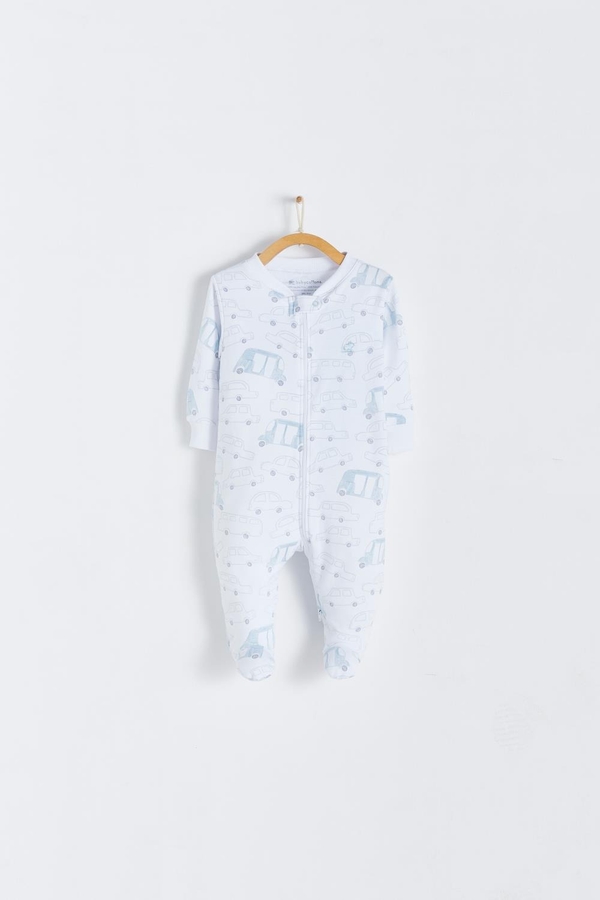 Premium Peruvian Pima Cotton Tuc Zip Footed Pajama for Infant. Front view