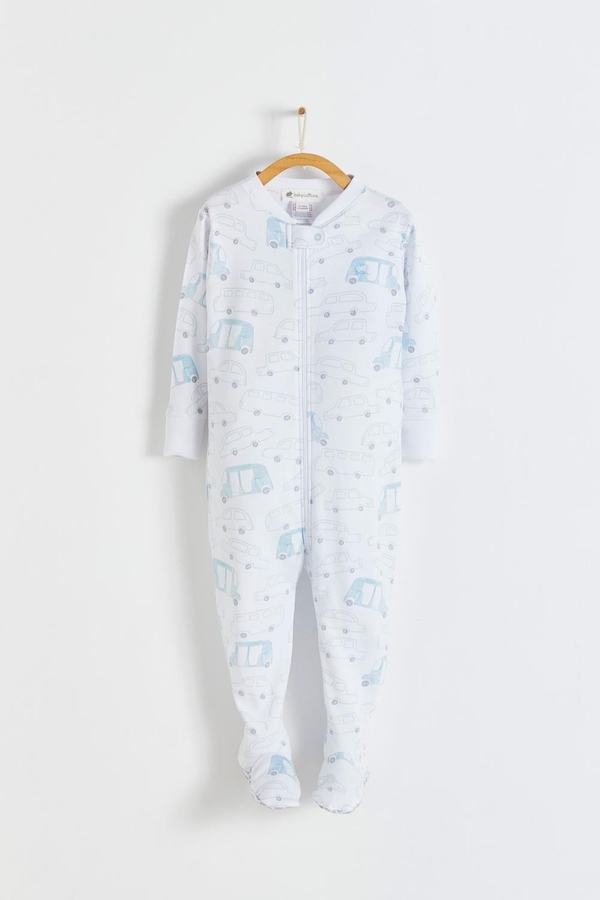 Premium Peruvian Pima Cotton Tuc Snug Fit Zip Footed Pajama for Infant. Front view