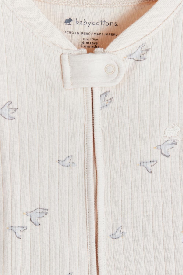 Premium Cotton Goose Zip Footed Pajama for Infant. Zipper detail view