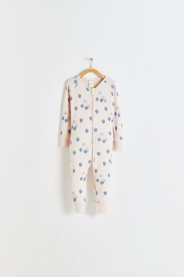 Premium Cotton Berrypop Snug Fit Zip Footless Pajama for Infant. Front view
