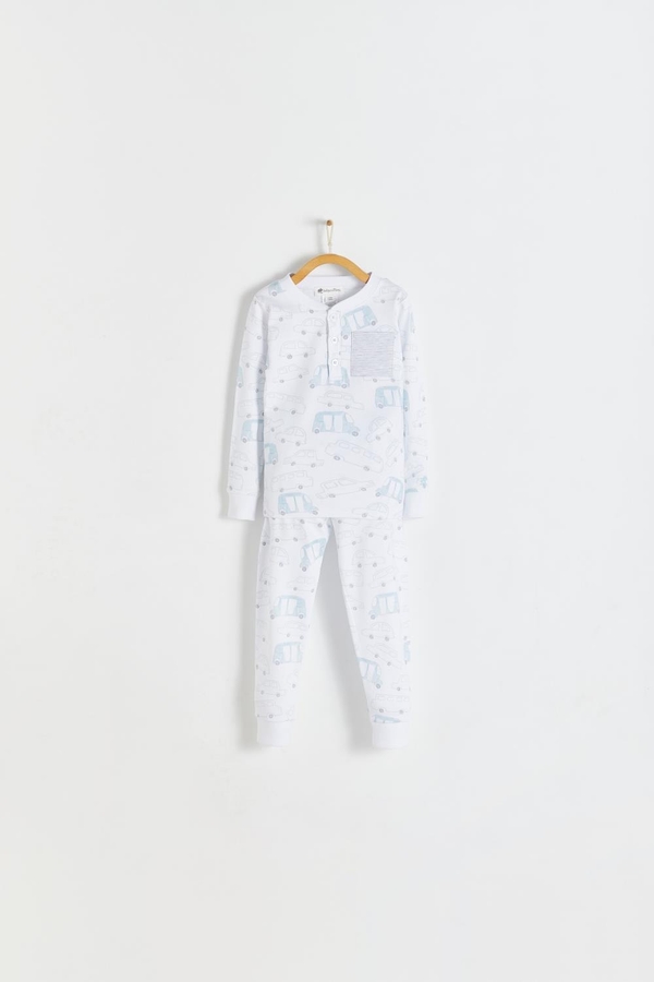 Premium Peruvian Pima Cotton Tuc Snug Fit Long Pajama Set for Toddler. Front view