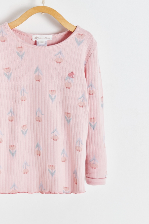 Premium Cotton Kate Snug Fit Long Sleeve Pajama Top for Infant. Detail view.
