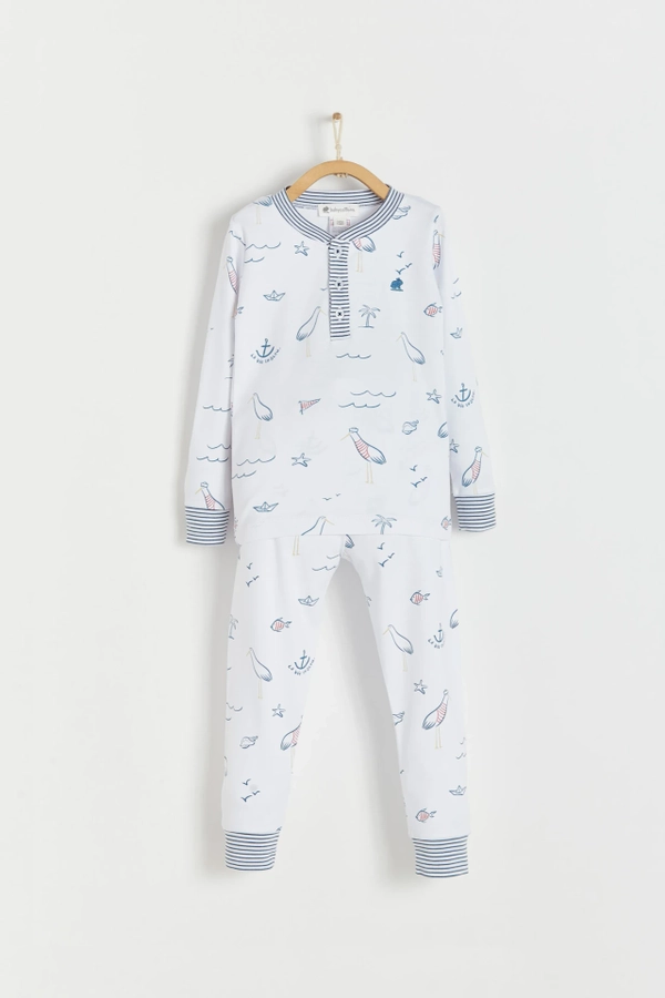 Premium Peruvian Pima Cotton Sea Snug Fit Long Pajama Set for Infant. Front view