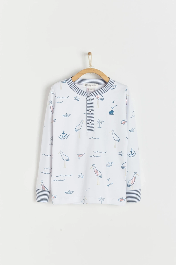 Premium Peruvian Pima Cotton Sea Snug Fit Long Sleeve Pajama Top for Infant. Front view
