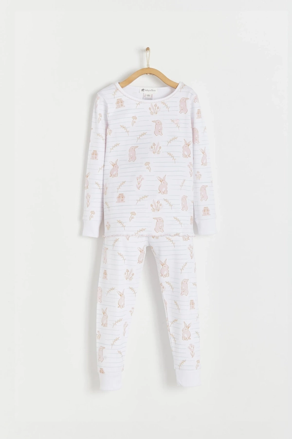 Premium Peruvian Pima Cotton Pom Pom Snug Fit Long Pajama Set for Toddler. Front view