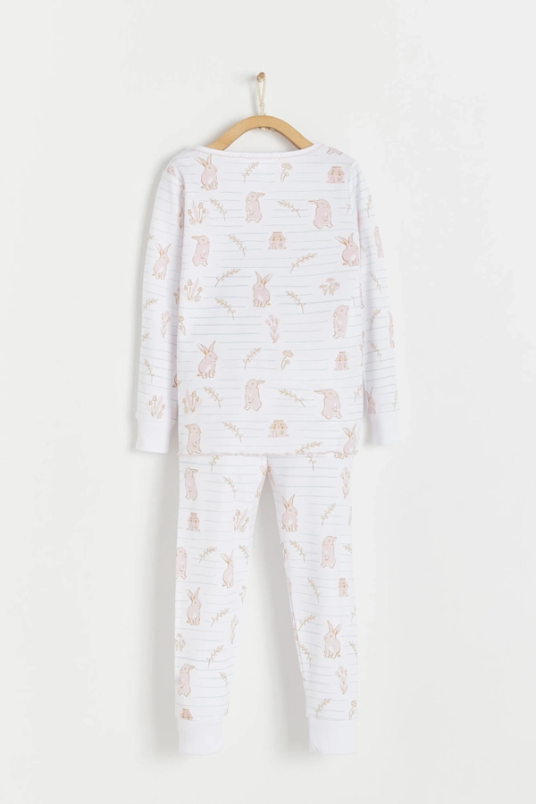Premium Peruvian Pima Cotton Pom Pom Snug Fit Long Pajama Set for Toddler. Back view