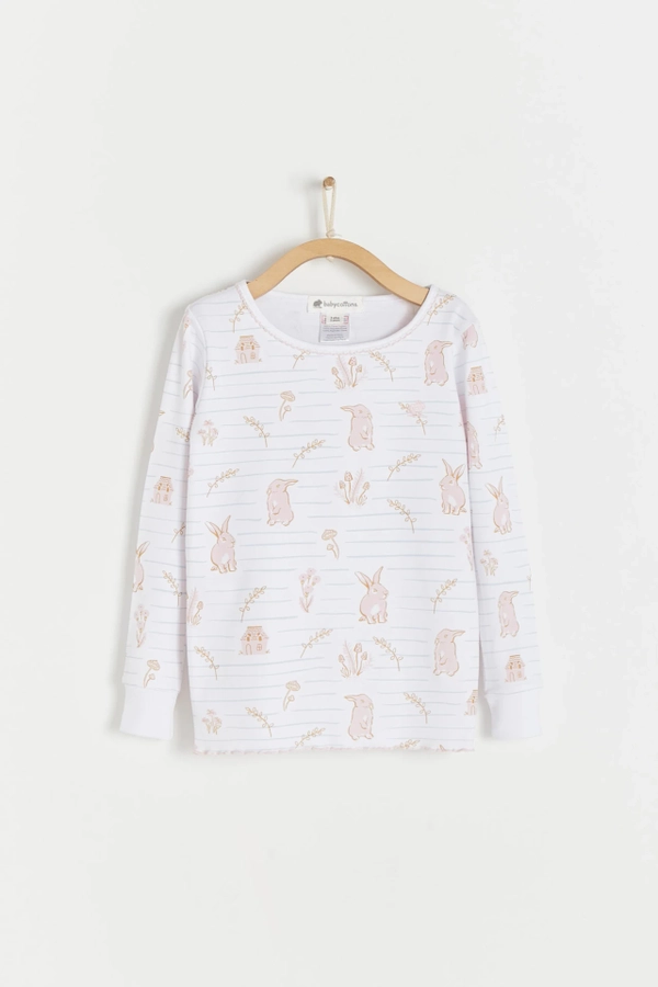 Premium Peruvian Pima Cotton Pom Pom Snug Fit Long Sleeve Pajama Top for Toddler. Front view