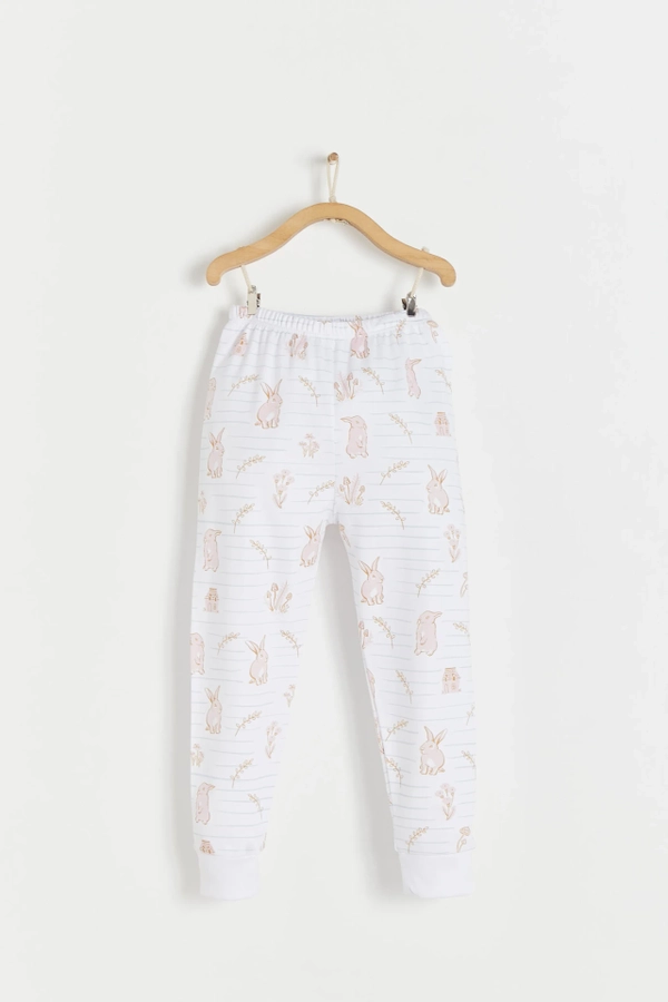 Premium Peruvian Pima Cotton Pom Pom Snug Fit Long Pajama Pants for Toddler. Front view