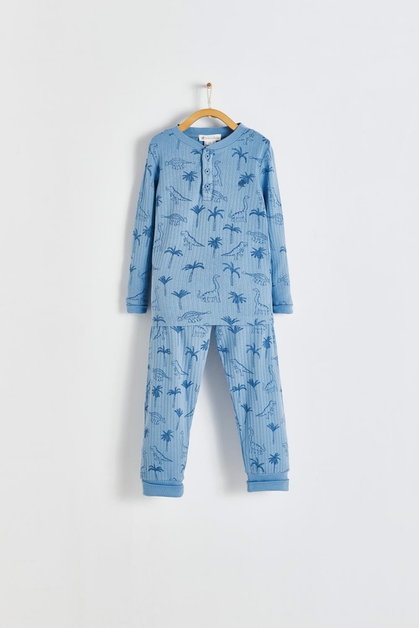 Premium Cotton Roar Snug Fit Long Pajama Set for Toddler. Front view