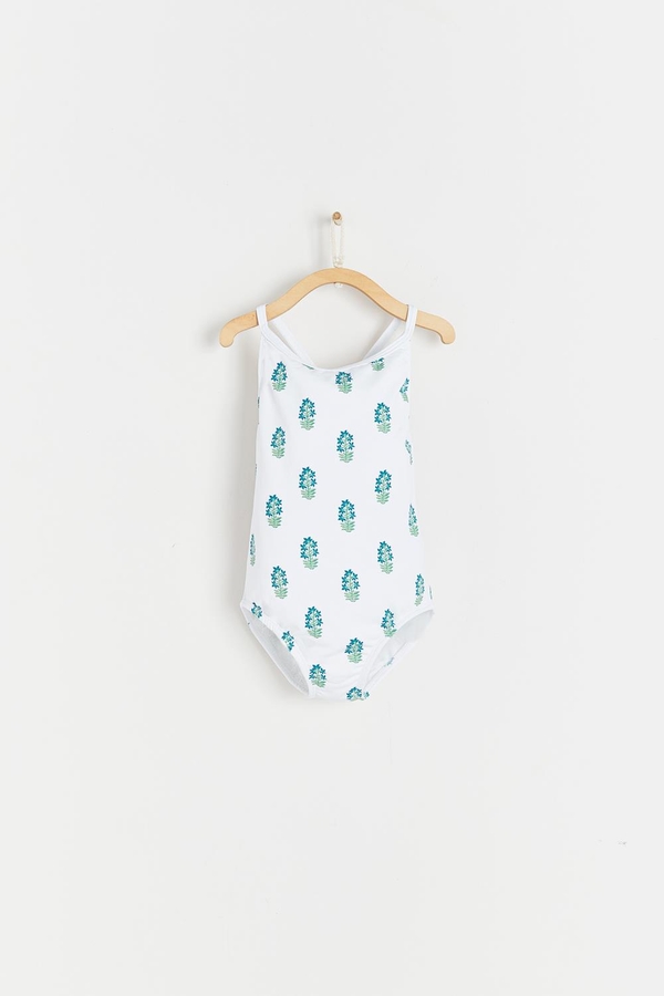 Block Print Ruffle Swimsuit