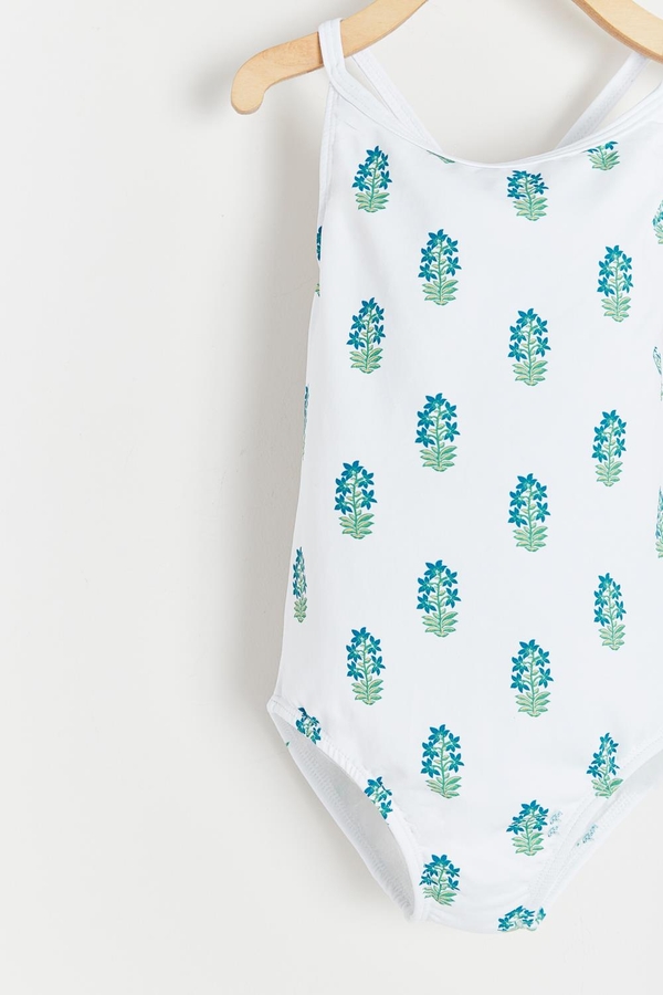 Block Print Ruffle Swimsuit