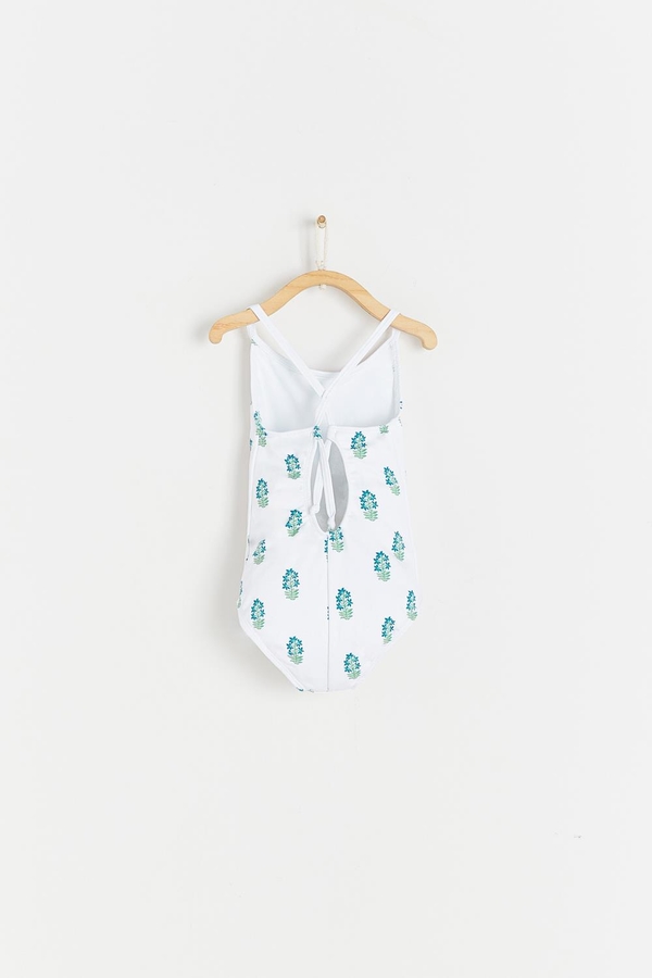 Block Print Ruffle Swimsuit