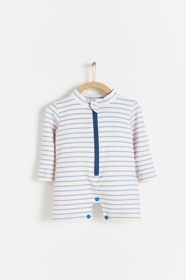 Premium Quality Stripes Long Sleeve 1-Piece Rashguard for Infant. Front view