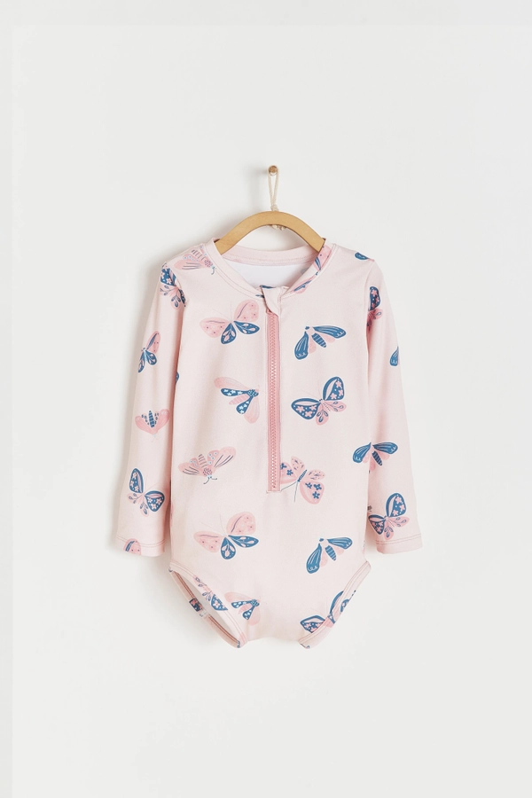 Premium Quality Butterfly Long Sleeve 1-Piece Rashguard for Infant. Front view