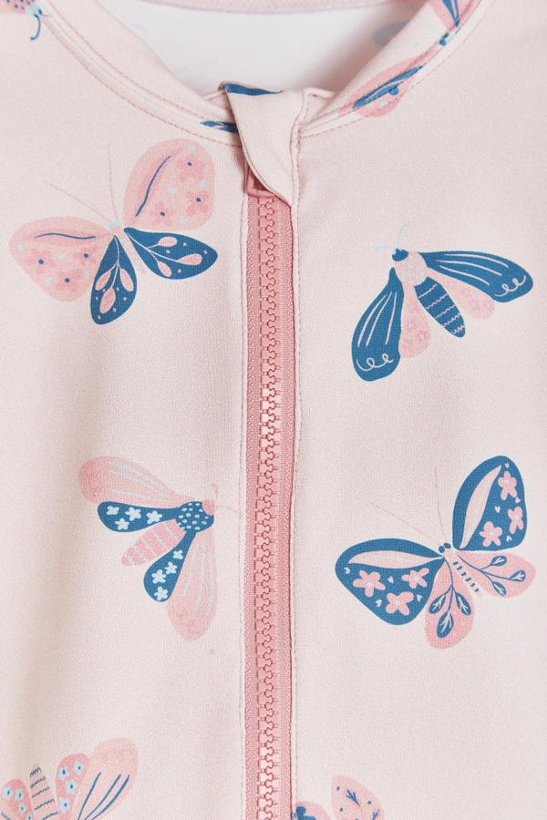 Premium Quality Butterfly Long Sleeve 1-Piece Rashguard for Infant. Front zipper view