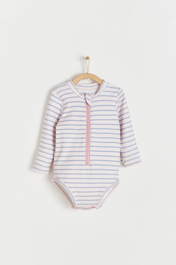 Premium Quality Stripes Long Sleeve 1- Piece Rashguard for Infant. Front view