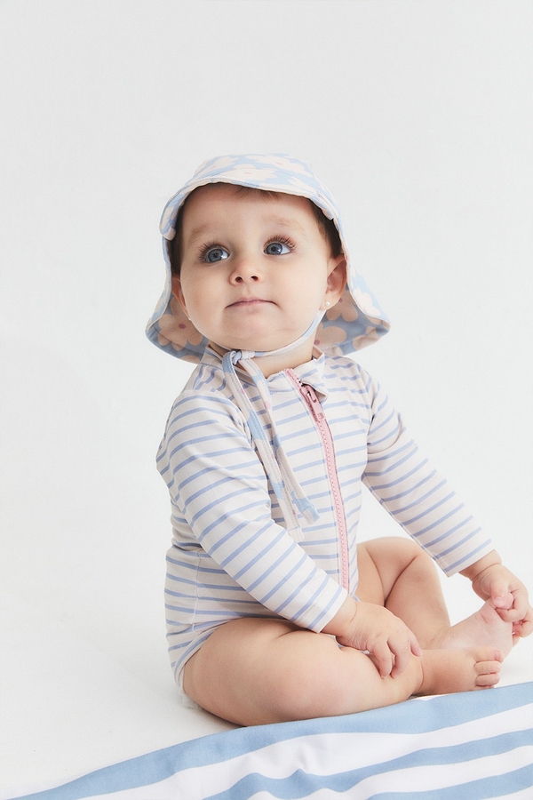 Premium Quality Stripes Long Sleeve 1- Piece Rashguard for Infant. Model view