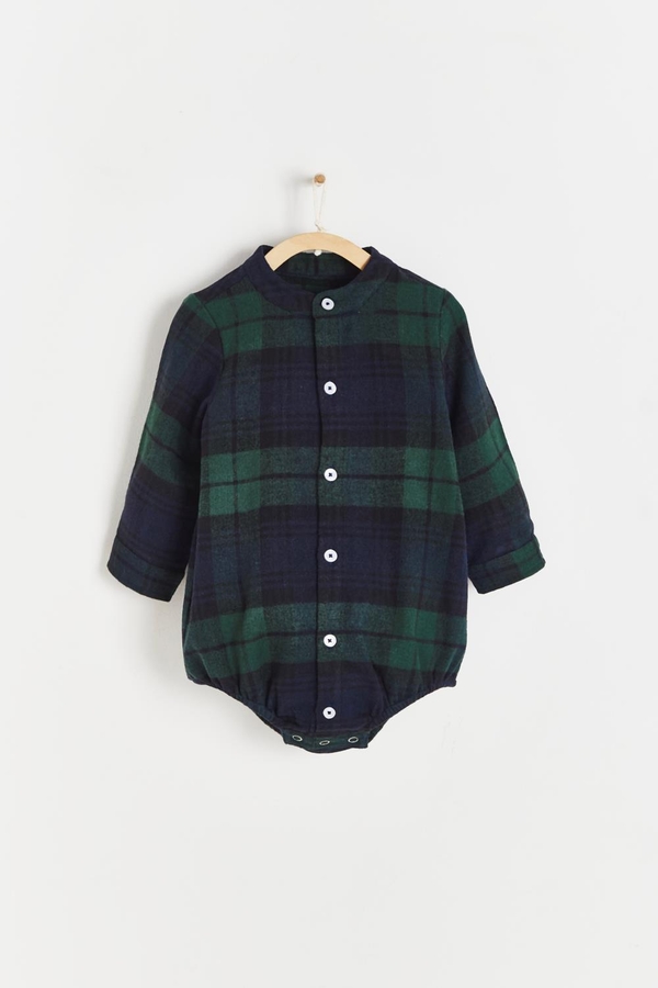 Premium Cotton Christmas plaid Shirt Bodysuit For Infant | Front