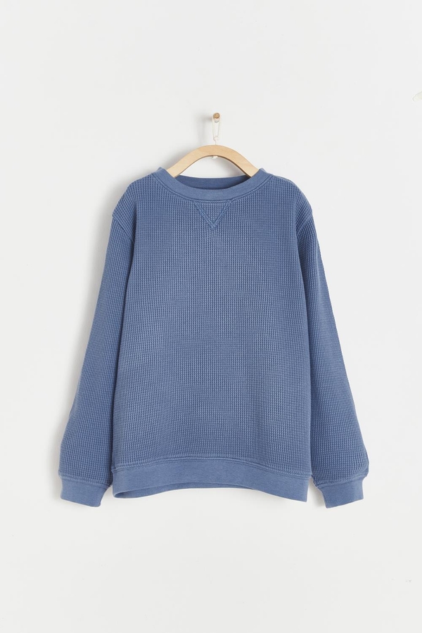 Waffle Round Neck Long Sleeve Top