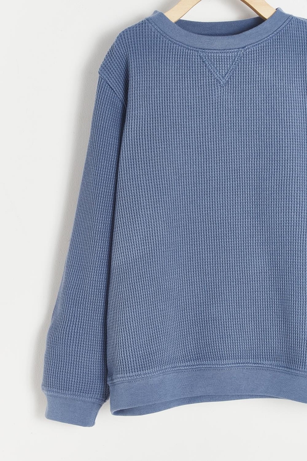 Waffle Round Neck Long Sleeve Top