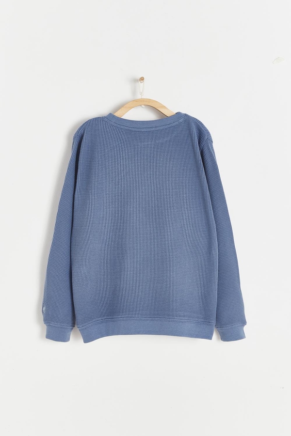 Waffle Round Neck Long Sleeve Top