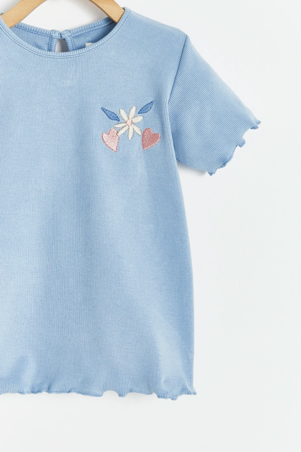 Heart Ribbed Cotton Short Sleeve Top