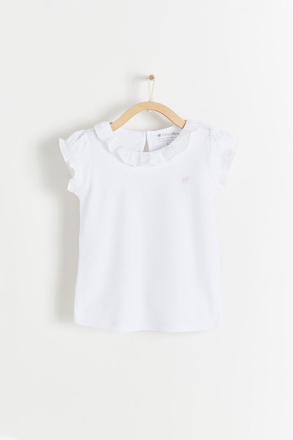 Essentials Ruffles Short Sleeve Top. Front view