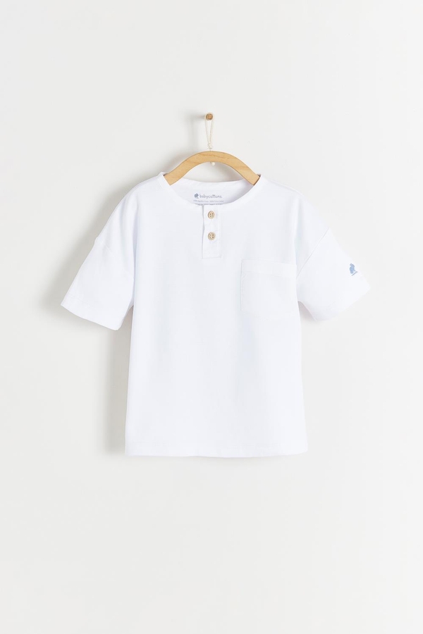 Essentials Henley Tee. Front view