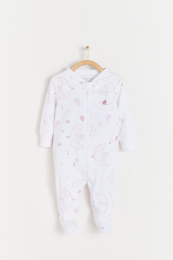 Premium Peruvian Pima Cotton Danet Double Zip Footie Pajamas For Infant. Front view