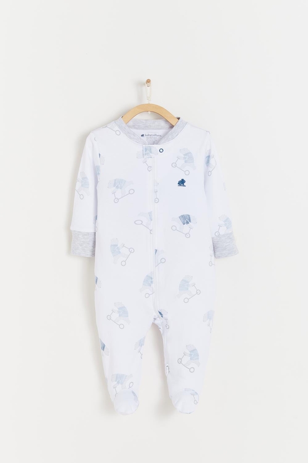 Premium Peruvian Pima Cotton Brady Double Zip Footie Pajamas For Infant. Front view