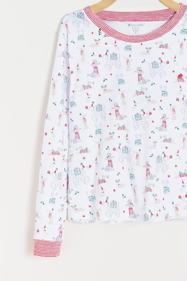 Premium Peruvian Pima Cotton Christmas Mom Pajama Top | Front Detail