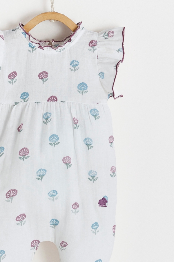 Premium Cotton Meli Agra Overall for Infant. Front detail view.