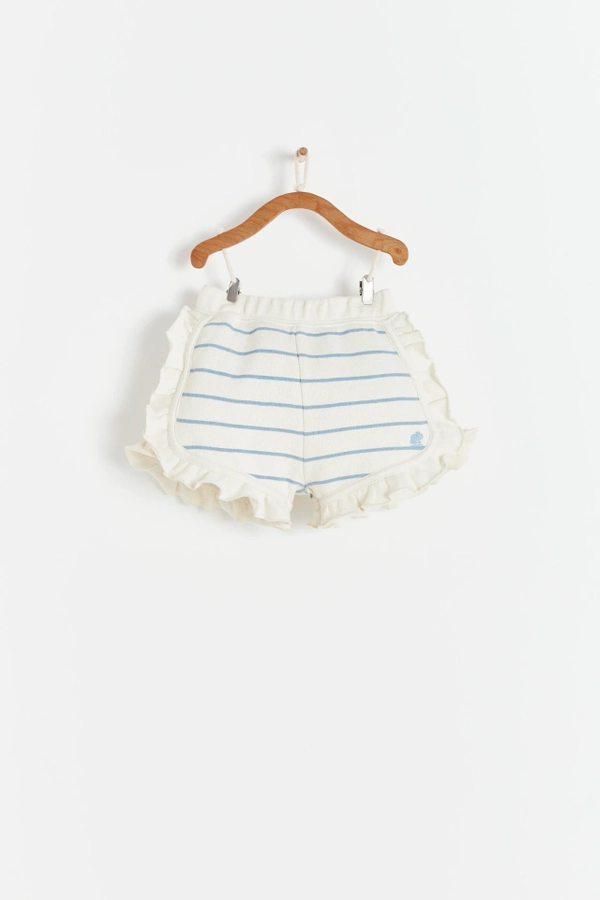 Niza Ruffle Baby Shorts. Made with soft cotton. Striped. Front view