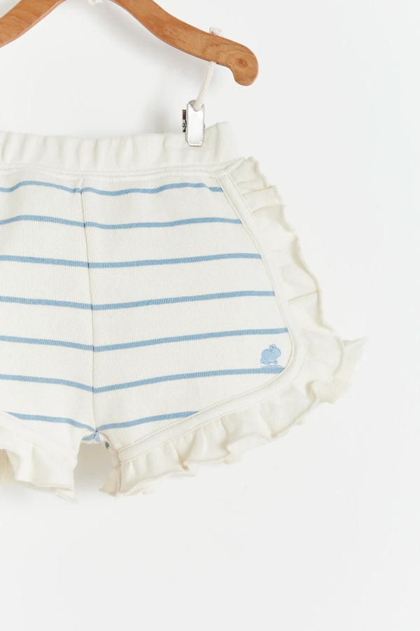 Niza Ruffle Baby Shorts. Made with soft cotton. Striped. Detail view