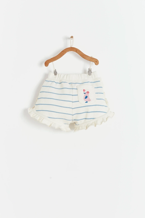 Niza Ruffle Baby Shorts. Made with soft cotton. Striped. Back view