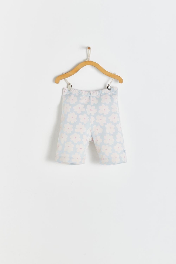 Flower Bike Shorts with elasticized waist. Front view.
