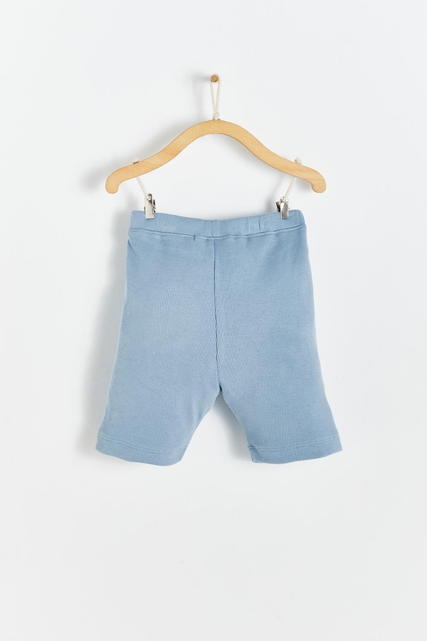 Ribbed Cotton Bike Shorts. Plain light blue with logo embreoidered at the front. Back view.